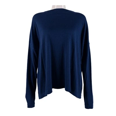 Dark Blue Women Crewneck Pullover geansaí